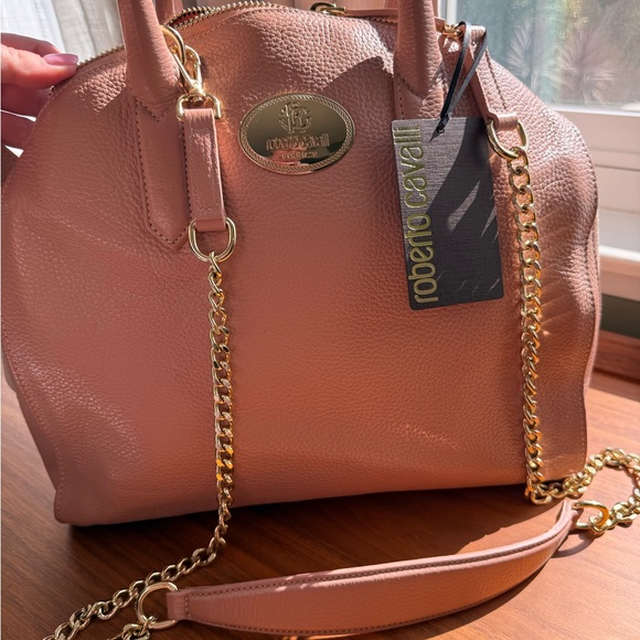 Roberto Cavalli Blush Leather Satchel with Gold Accents - Picture 1 of 15